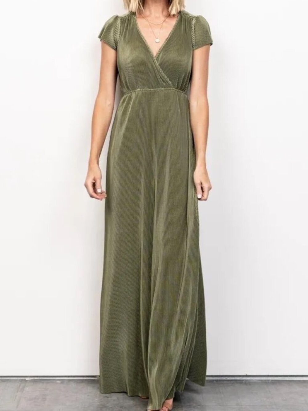 Baltic Born 3XL Athena Pleated Maxi Dress Sage Parallel Short Sleeve Plus Size